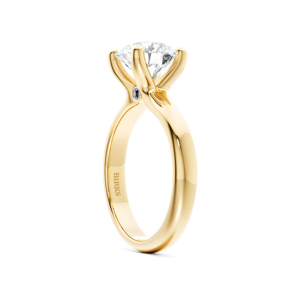 Yellow Gold Round Diamond Solitaire Engagement Ring with Sapphire Accent